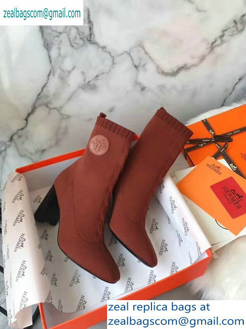 Hermes Heel 9cm Knit Volver 90 Ankle Boots Brown 2019