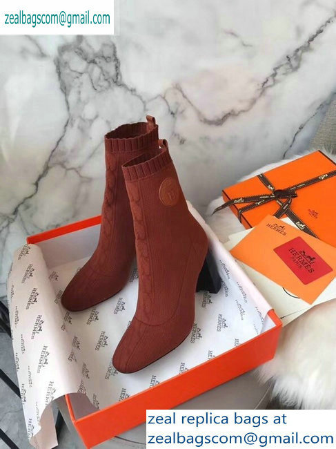 Hermes Heel 9cm Knit Volver 90 Ankle Boots Brown 2019 - Click Image to Close