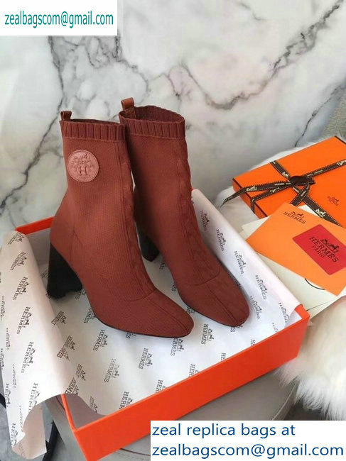 Hermes Heel 9cm Knit Volver 90 Ankle Boots Brown 2019 - Click Image to Close