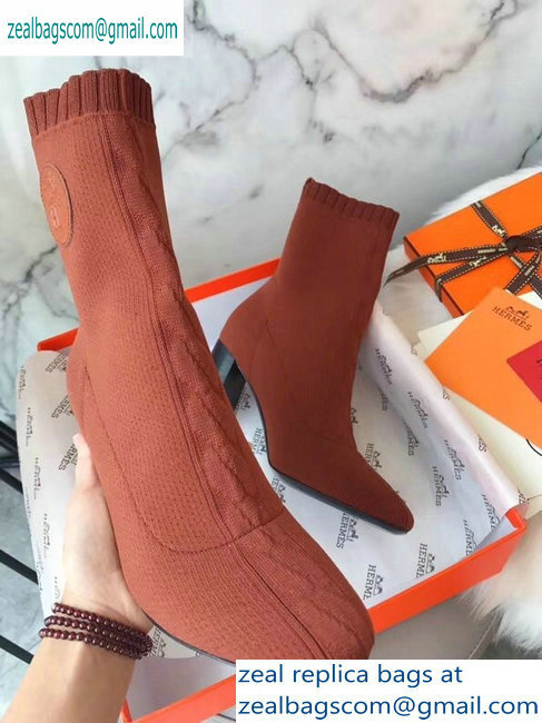 Hermes Heel 9cm Knit Volver 90 Ankle Boots Brown 2019