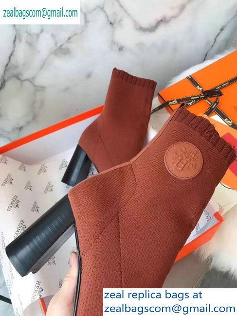 Hermes Heel 9cm Knit Volver 90 Ankle Boots Brown 2019