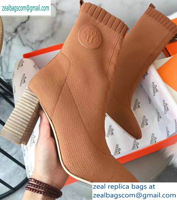 Hermes Heel 9cm Knit Volver 90 Ankle Boots Khaki 2019