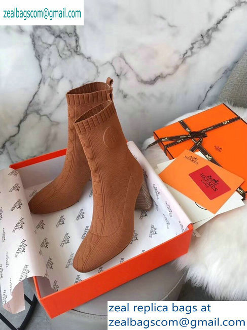 Hermes Heel 9cm Knit Volver 90 Ankle Boots Khaki 2019