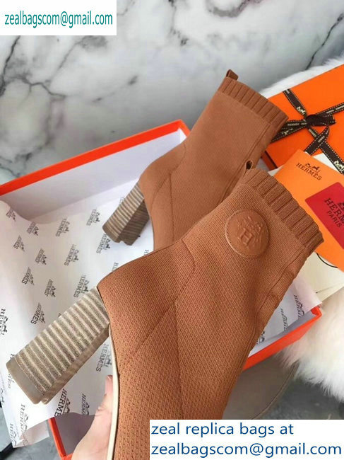 Hermes Heel 9cm Knit Volver 90 Ankle Boots Khaki 2019