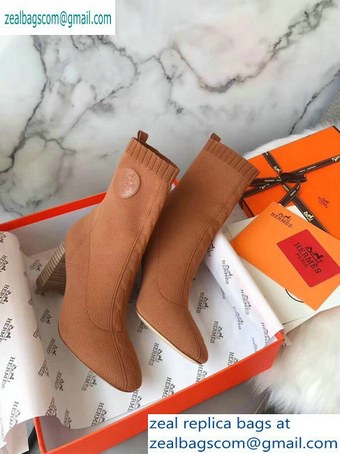 Hermes Heel 9cm Knit Volver 90 Ankle Boots Khaki 2019 - Click Image to Close