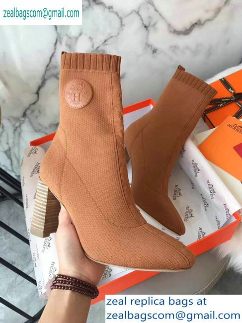 Hermes Heel 9cm Knit Volver 90 Ankle Boots Khaki 2019 - Click Image to Close