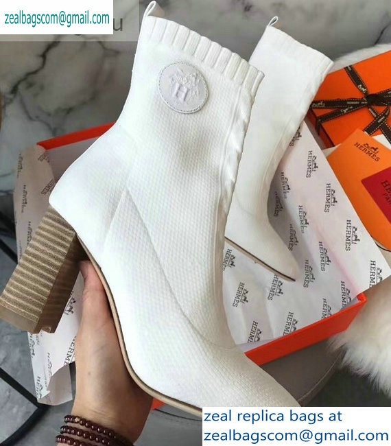 Hermes Heel 9cm Knit Volver 90 Ankle Boots White 2019 - Click Image to Close