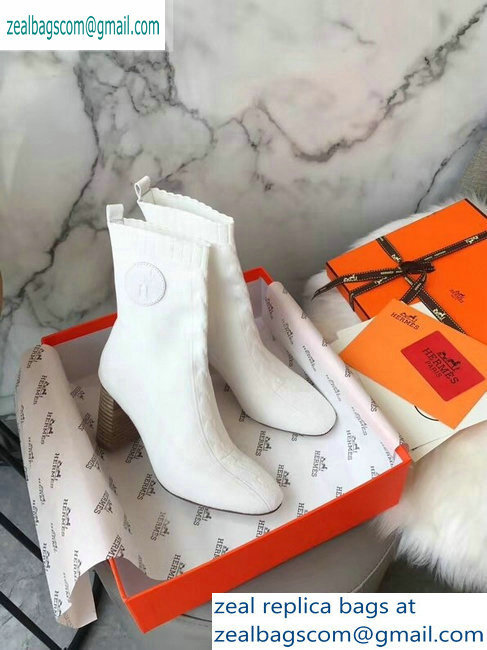 Hermes Heel 9cm Knit Volver 90 Ankle Boots White 2019 - Click Image to Close