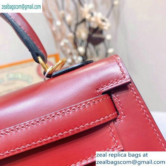 Hermes Kelly 25cm Bag in Original Box Leather Handmade Dark Red - Click Image to Close