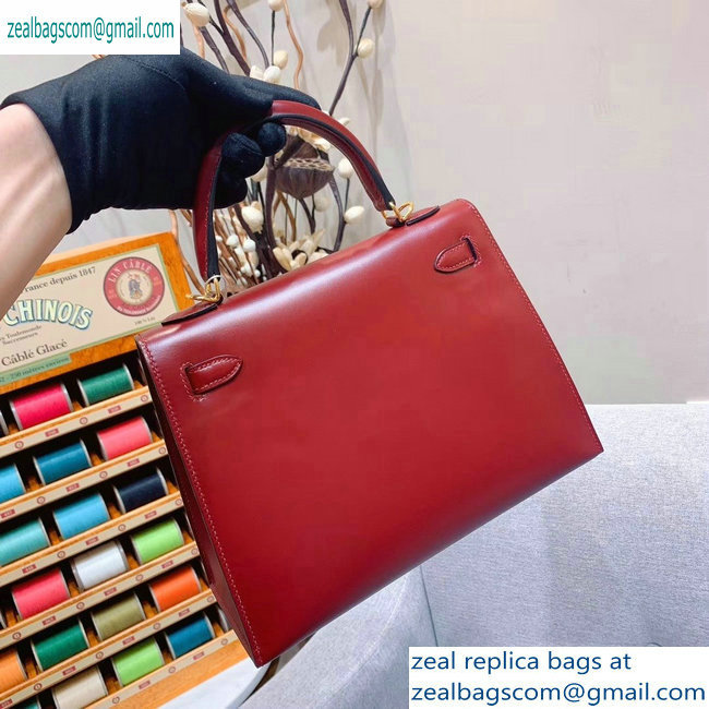 Hermes Kelly 25cm Bag in Original Box Leather Handmade Dark Red