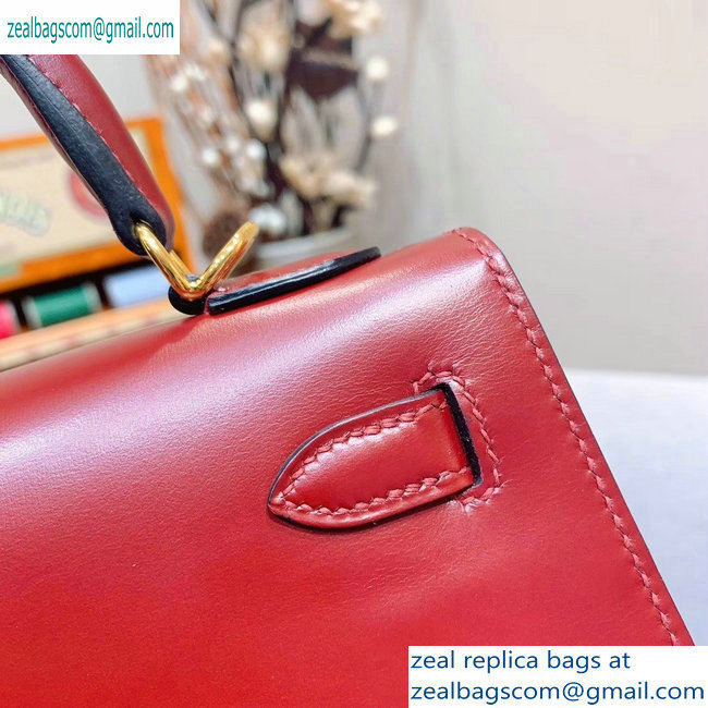 Hermes Kelly 25cm Bag in Original Box Leather Handmade Dark Red - Click Image to Close