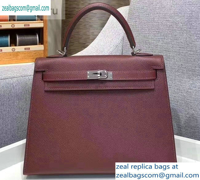 Hermes Kelly 25cm Bag in Original Epsom Leather Burgundy - Click Image to Close