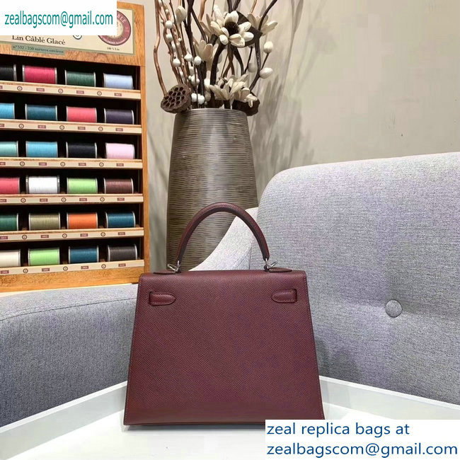 Hermes Kelly 25cm Bag in Original Epsom Leather Burgundy - Click Image to Close