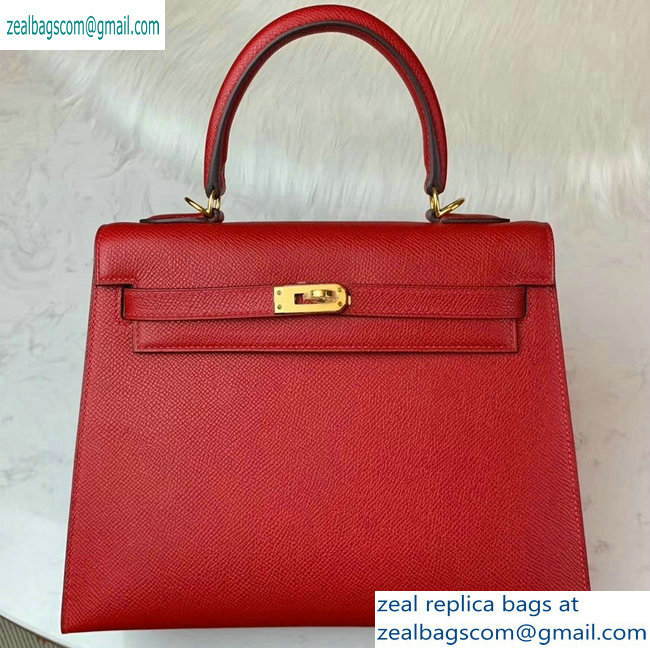 Hermes Kelly 25cm Bag in Original Epsom Leather Cherry Red - Click Image to Close