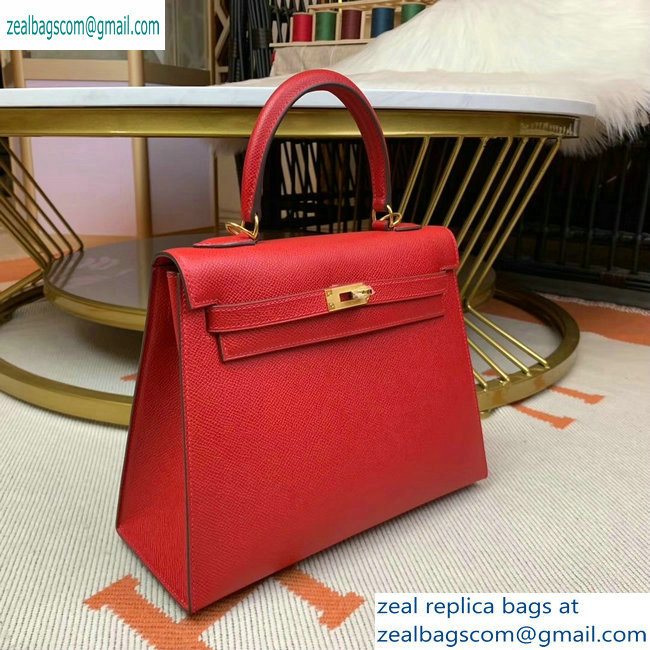 Hermes Kelly 25cm Bag in Original Epsom Leather Cherry Red - Click Image to Close