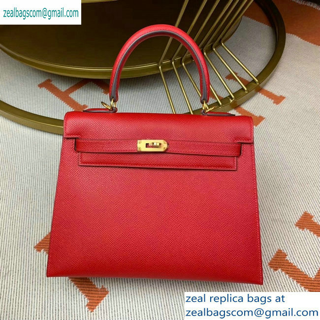 Hermes Kelly 25cm Bag in Original Epsom Leather Cherry Red - Click Image to Close