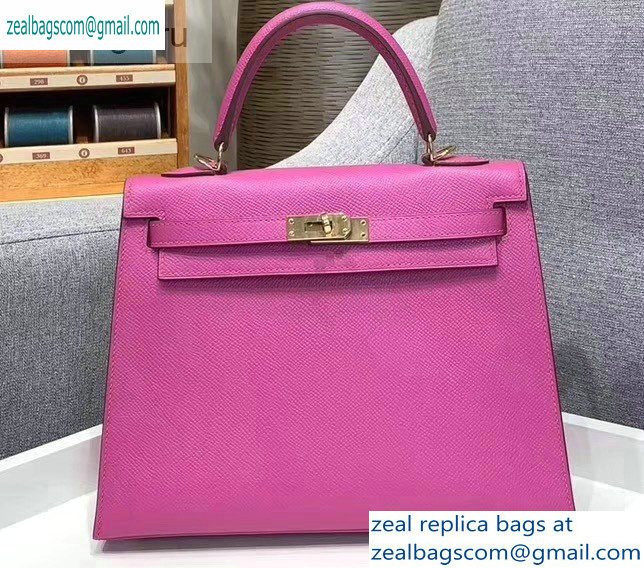 Hermes Kelly 25cm Bag in Original Epsom Leather Dark Pink - Click Image to Close