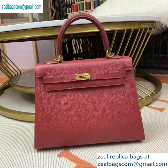 Hermes Kelly 25cm Bag in Original Epsom Leather Dark Red - Click Image to Close