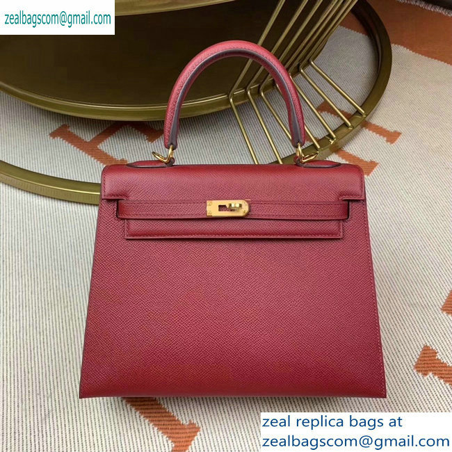 Hermes Kelly 25cm Bag in Original Epsom Leather Dark Red