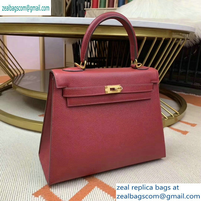 Hermes Kelly 25cm Bag in Original Epsom Leather Dark Red - Click Image to Close