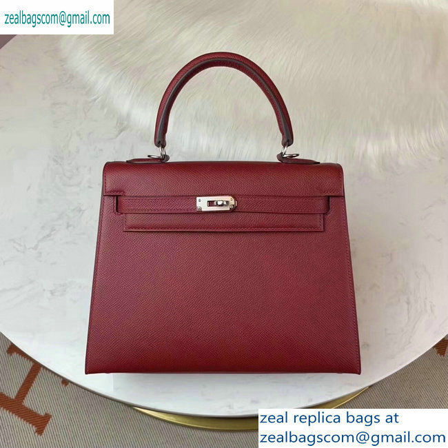 Hermes Kelly 25cm Bag in Original Epsom Leather Dark Red - Click Image to Close