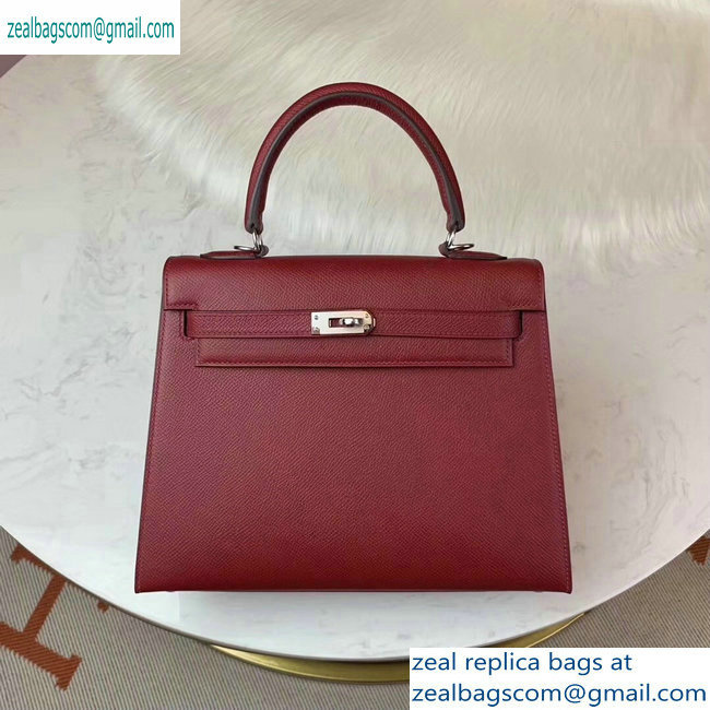 Hermes Kelly 25cm Bag in Original Epsom Leather Dark Red