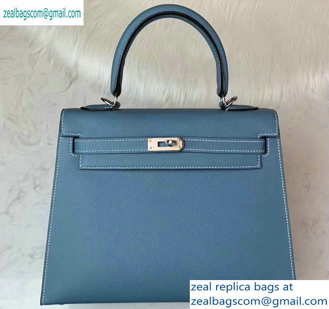 Hermes Kelly 25cm Bag in Original Epsom Leather Denim Blue - Click Image to Close