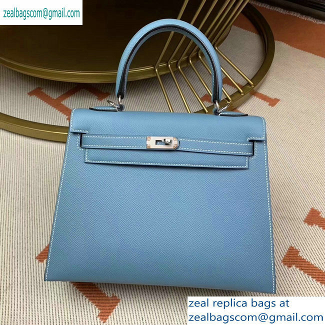 Hermes Kelly 25cm Bag in Original Epsom Leather Denim Blue - Click Image to Close