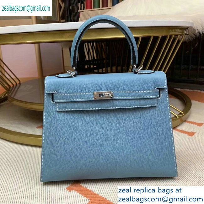 Hermes Kelly 25cm Bag in Original Epsom Leather Denim Blue - Click Image to Close