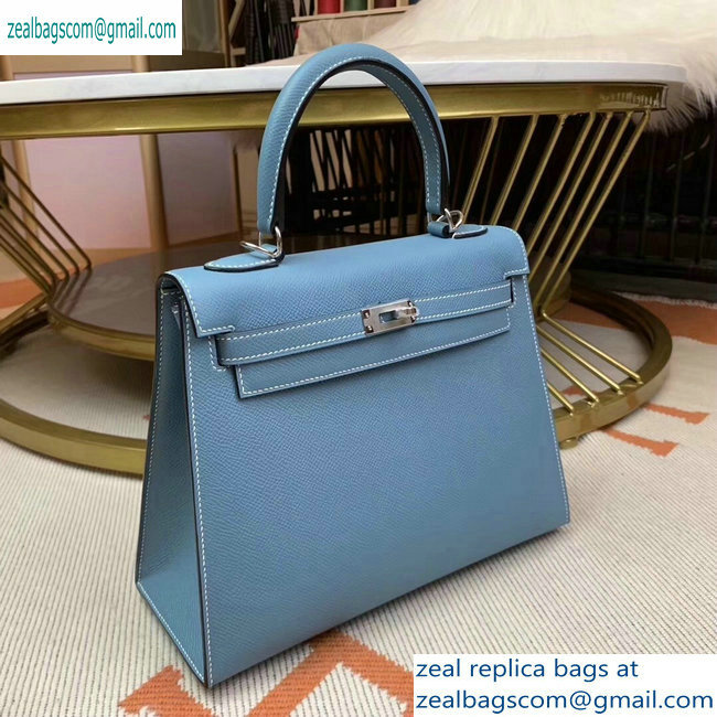 Hermes Kelly 25cm Bag in Original Epsom Leather Denim Blue - Click Image to Close