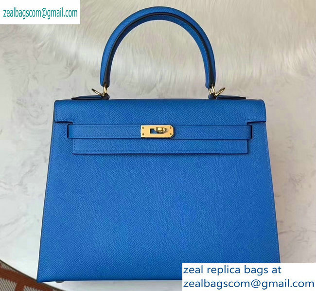 Hermes Kelly 25cm Bag in Original Epsom Leather Light Blue - Click Image to Close