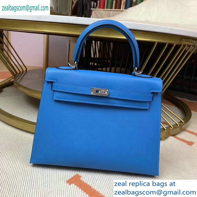 Hermes Kelly 25cm Bag in Original Epsom Leather Light Blue