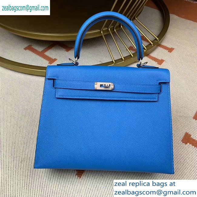 Hermes Kelly 25cm Bag in Original Epsom Leather Light Blue