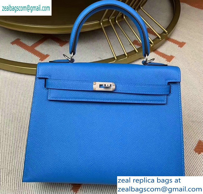 Hermes Kelly 25cm Bag in Original Epsom Leather Light Blue - Click Image to Close