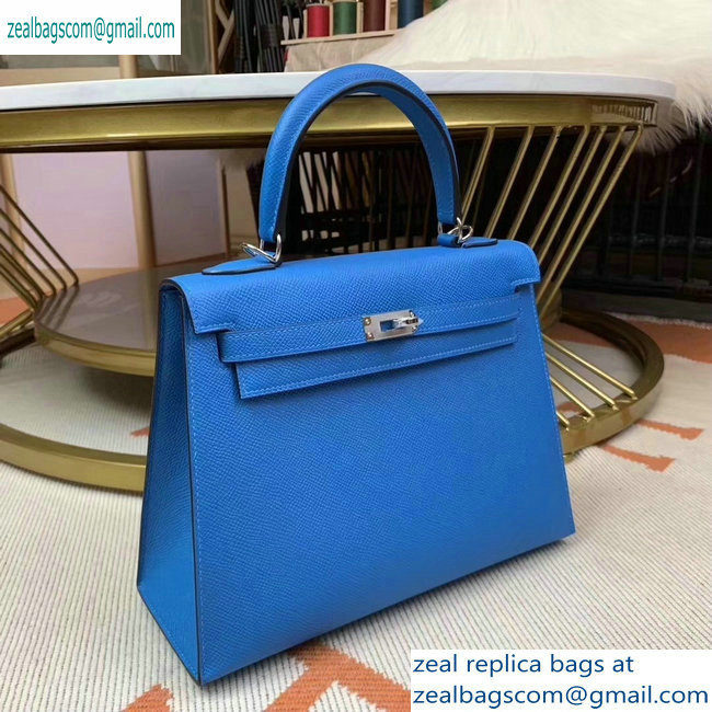 Hermes Kelly 25cm Bag in Original Epsom Leather Light Blue - Click Image to Close