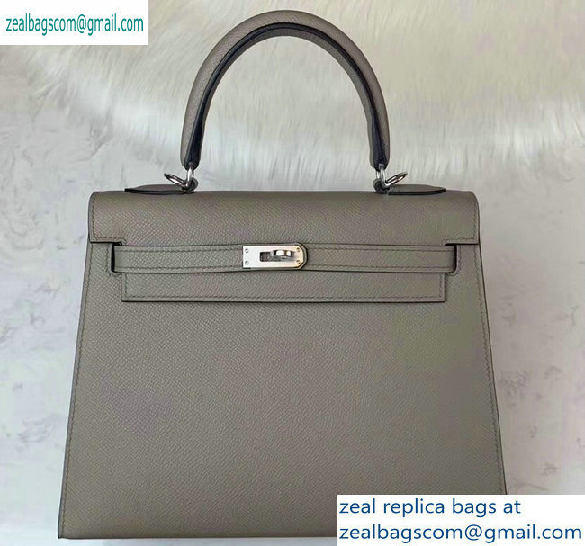 Hermes Kelly 25cm Bag in Original Epsom Leather Light Gray - Click Image to Close