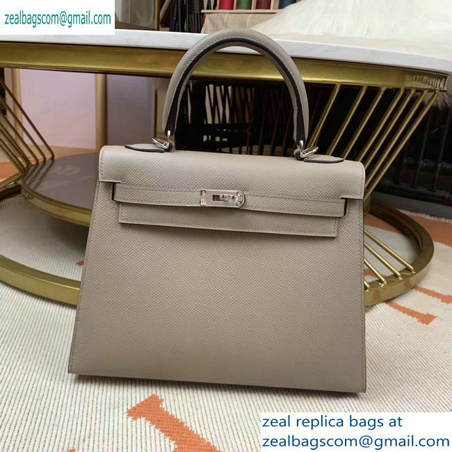 Hermes Kelly 25cm Bag in Original Epsom Leather Light Gray