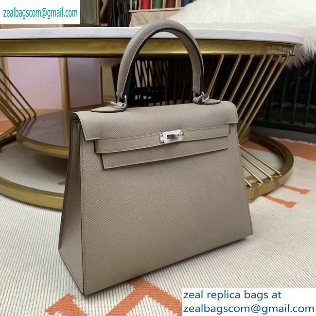 Hermes Kelly 25cm Bag in Original Epsom Leather Light Gray - Click Image to Close