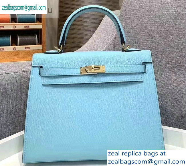 Hermes Kelly 25cm Bag in Original Epsom Leather Macaron Blue - Click Image to Close