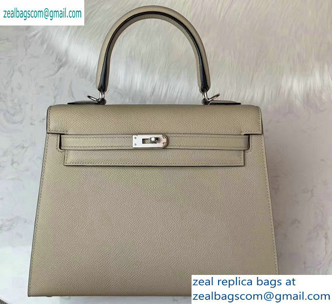 Hermes Kelly 25cm Bag in Original Epsom Leather Pale Gray - Click Image to Close