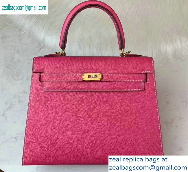 Hermes Kelly 25cm Bag in Original Epsom Leather Peach Red - Click Image to Close