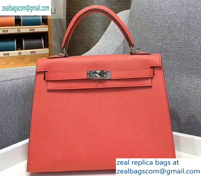 Hermes Kelly 25cm Bag in Original Epsom Leather Salmon Red - Click Image to Close