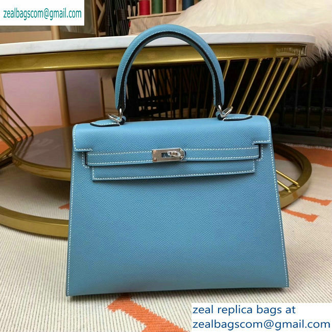 Hermes Kelly 25cm Bag in Original Epsom Leather Sky Blue