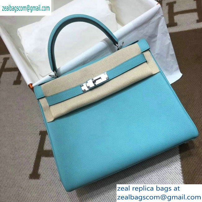 Hermes Kelly 28cm/32cm Bag In Original togo Leather With Gold/Silver Hardware Macaron blue - Click Image to Close