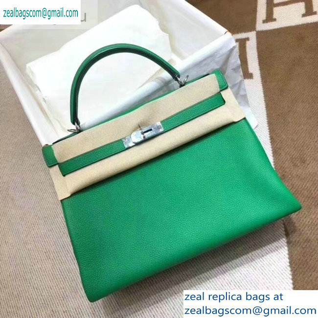 Hermes Kelly 28cm/32cm Bag In Original togo Leather With Gold/Silver Hardware bamboo green - Click Image to Close