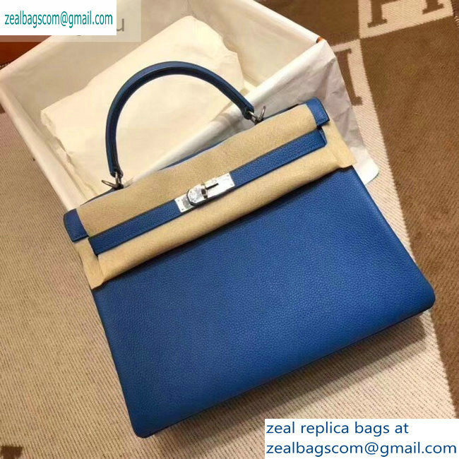 Hermes Kelly 28cm/32cm Bag In Original togo Leather With Gold/Silver Hardware cobalt blue