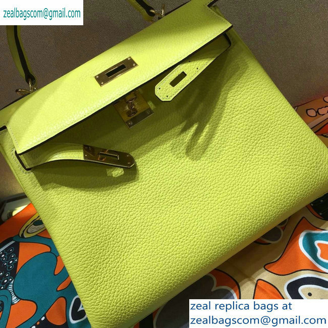 Hermes Kelly 28cm/32cm Bag In Original togo Leather With Gold/Silver Hardware lemon yellow