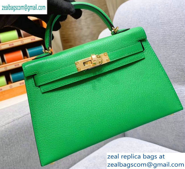 Hermes Mini Kelly II Bag in Original Chevre Leather Bamboo Green - Click Image to Close