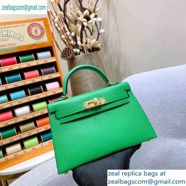 Hermes Mini Kelly II Bag in Original Chevre Leather Bamboo Green - Click Image to Close