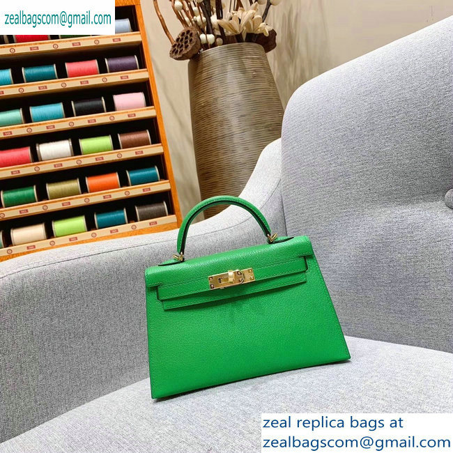 Hermes Mini Kelly II Bag in Original Chevre Leather Bamboo Green - Click Image to Close